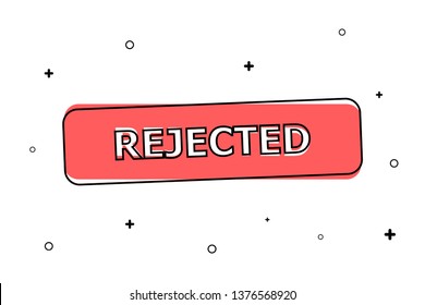 Red button is rejected with black contours on a white background. On the background are small black objects.