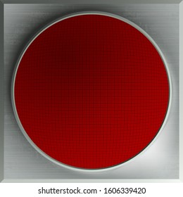Red button with shadow on metalic background.