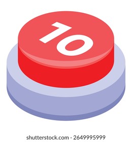 Botão vermelho mostrando o conceito do número dez no fundo branco