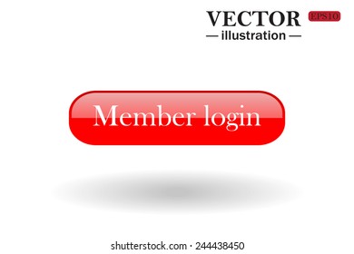 Red, button for a site. Member login. Vector illustration, EPS 10