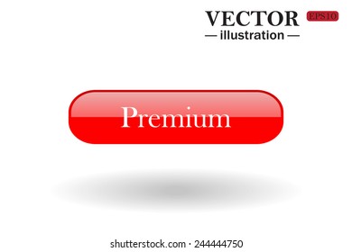 Red button for a site. Premium. Vector illustration, EPS 10