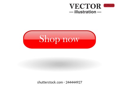 Red button for a site. Shop now. Vector illustration, EPS 10