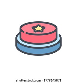 Red Button with Star color line icon. Press Button vector outline colorful sign.