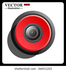 Red button start, stop. camera, icon, vector illustration. Flat design style 