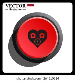 Red button start, stop. clock, House with Heart Icon, icon, vector illustration. Flat design style 