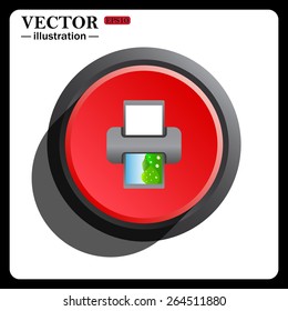 Red button start, stop. color photo printer, icon, vector illustration. Flat design style 