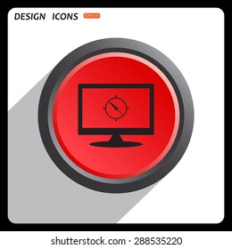 Red button start, stop. Compass. icon. vector design