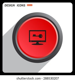 Red button start, stop. Computer security concept. icon. vector design
