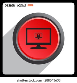 Red button start, stop. Computer security concept. icon. vector design