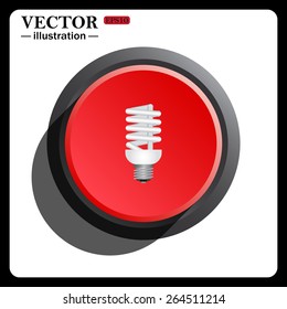 Red button start, stop. fluorescent lamp, icon, vector illustration. Flat design style 