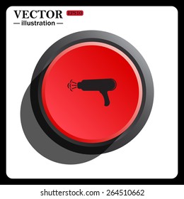 Red button start, stop. hair dryer building. Blow Dryer . Hair Dryer. Hairdresser Symbol. , icon, vector illustration. Flat design style 