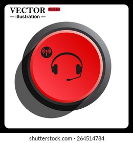 Red button start, stop. Headphones. Musical accessories running through wi-fi network,  vector illustration, EPS 10
