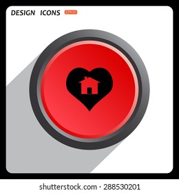 Red button start, stop. House with Heart Icon. icon. vector design