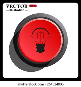 Red button start, stop. incandescent bulb, vector illustration, EPS 10