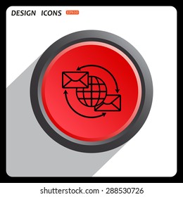 Red button start, stop. Internet e-mail, envelope letter, Globe. icon. vector design