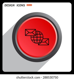 Red button start, stop. Internet e-mail, envelope letter, Globe. icon. vector design