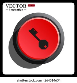 Red button start, stop. key, icon, vector illustration. Flat design style 