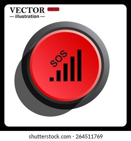 Red button start, stop. no signal, poor signal strength, signal strength indicator, icon, vector illustration. Flat design style 