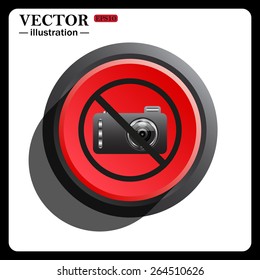 Red button start, stop. photo camera, icon, vector illustration. Flat design style 