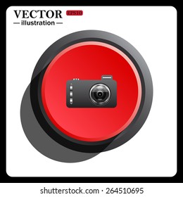 Red button start, stop. photo camera, icon, vector illustration. Flat design style 