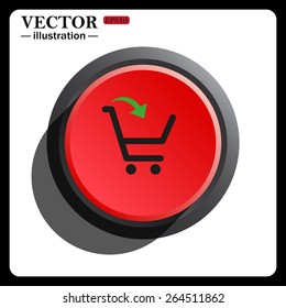 Red button start, stop. put in shopping cart, icon, vector illustration. Flat design style 