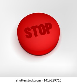 Red button with STOP text on gray background - vector illustration