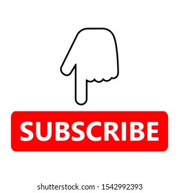 Red button subscribe and hand cursor. Blogging, streaming. Flat simple vector illustration.