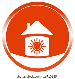 red button with sun in home. warm in home symbol