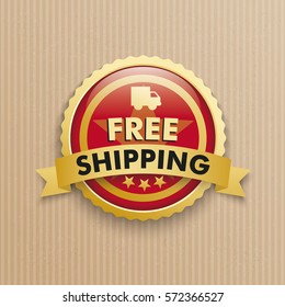 Red button with text Free Shipping. Eps 10 vector file.