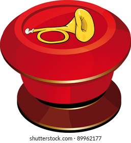 The red button with a trombone. Cartoon