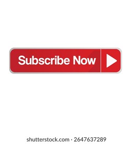 Red “Subscribe Now” button vector with a play arrow icon, clean UI style ideal for websites, video platforms, marketing materials, app interfaces, email banners, and social media call-to-action elemen