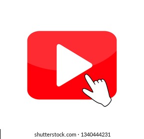 Reproductor de vídeo con botón rojo y cursor de mano. Ilustración del vector