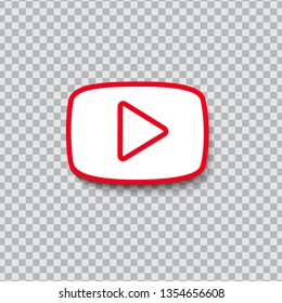 Red button video player in line style.  Symbol, icon, ui, web on transparent background. Vector illustration