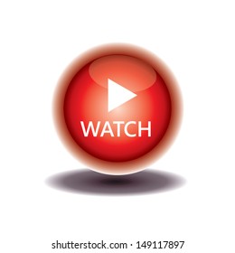 red button watch icon. vector illustration