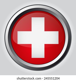 Red button with a white cross ambulance.