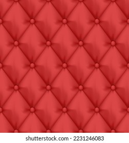 Red buttoned leather upholstery background - eps10 vector.Realistic capiton texture background. Seamless luxury cushioned surface.