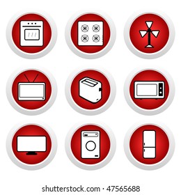 Red buttons with icon 9. Vector