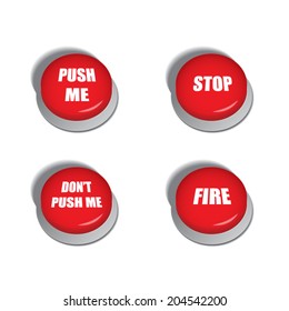 Red buttons with various commands - isolated illustrations