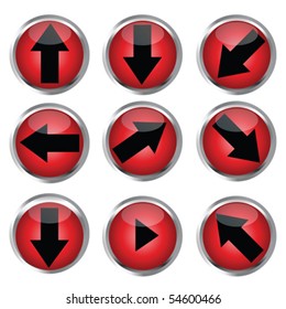 Red buttons for web design, black arrow icon set