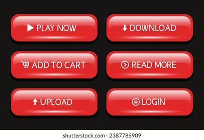 Botones rojos para el sitio web. Botones de lujo para diseño web. Conjunto de vectores
