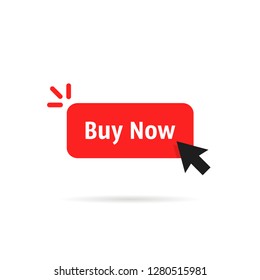 red buy now simple click button. concept of client making easy decision or pre-order and online store or e-commerce. flat cartoon simple cpc or ppc logotype graphic design isolated on white background
