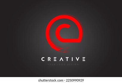 Red C Circular Letter Logo with Circle Brush Design and Black Background.