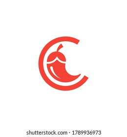 Red C Letter with Chili Chilli Spicy Food Logo Design Vector