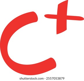 Red C Plus Symbol, Handwritten, Isolated on White