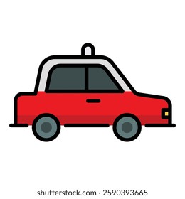 A red cab, symbolizing urban transportation, ride-hailing services, and convenient travel round line vector icon with editable stroke