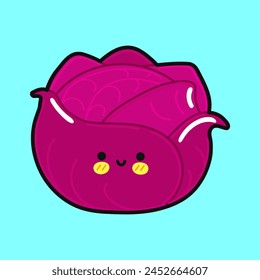 Red Cabbage character. Vector hand drawn cartoon kawaii character illustration icon. Isolated on blue background. Happy Red Cabbage character concept