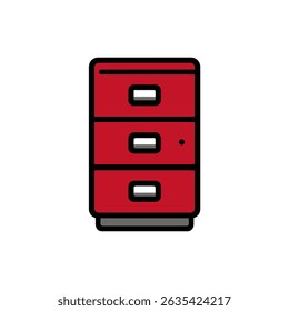 Red cabinet organizes documents inside office interior flat graphic