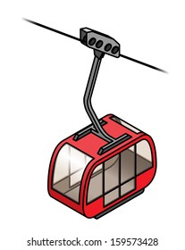 A red cable car gondola.