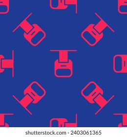 Red Cable car icon isolated seamless pattern on blue background. Funicular sign.  Vector