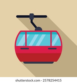 Red cable car moving upwards, offering a scenic view for passengers